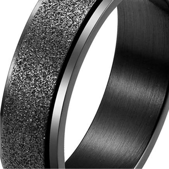 Black Glitter Titanium Ion Stainless Steel Fidget Spinner Ring, Size 8 - Picture 10 of 13